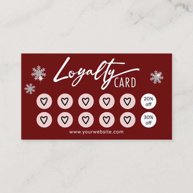 Cute Hearts Beauty Salon Spa Holiday Red Loyalty Card (Front)