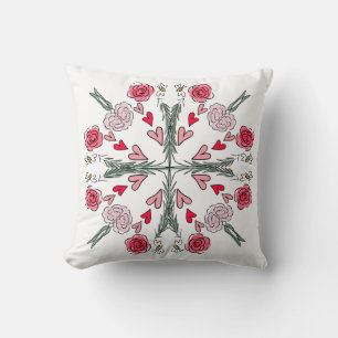 Cute Hearts Bees Roses Romantic Floral Doodles Cushion