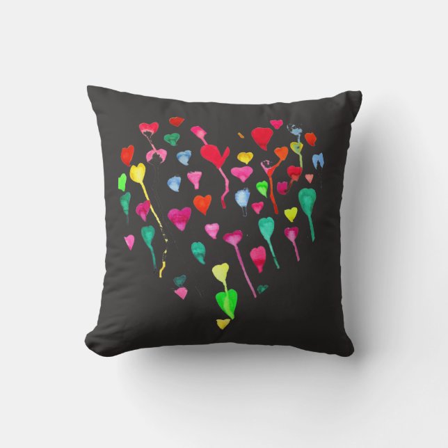 Cute hearts boho pop art pink and black cushion (Front)