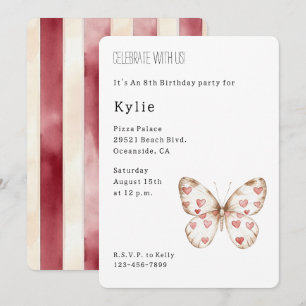 Cute Hearts Butterfly Birthday   Invitation
