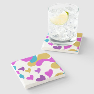Cute Hearts Camouflage Pink Yellow Stone Coaster