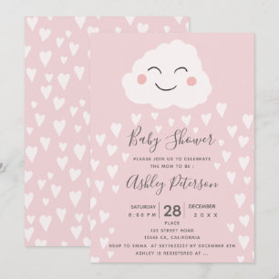 Cute hearts cloud illustration pink baby shower invitation