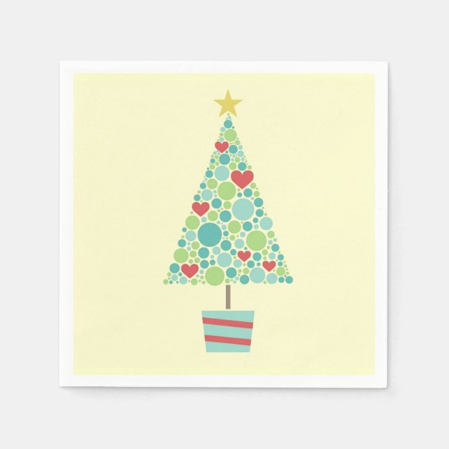 Cute hearts colourful modern Christmas tree Napkin (Front)
