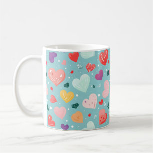 Cute Hearts Colourful Pattern Coffee Mug