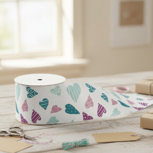 Cute Hearts Doodle Rose Valentine's Day  Satin Ribbon