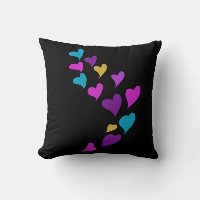 Cute Hearts Dripping Pink Yellow Blue Black Cushion (Front)