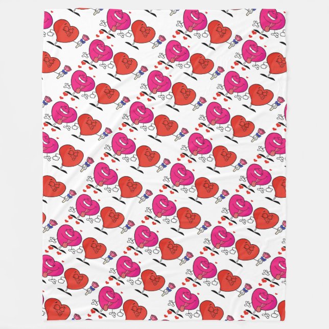 Cute Hearts Fleece Blanket (Front)