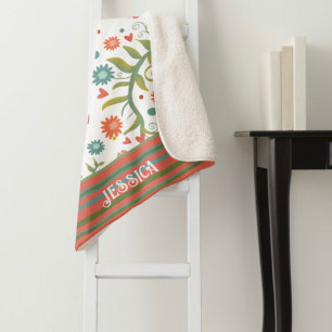 Cute Hearts Flowers Inspirivity Sherpa Blanket