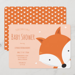 Cute Hearts Fox Animal Baby Shower Invitation