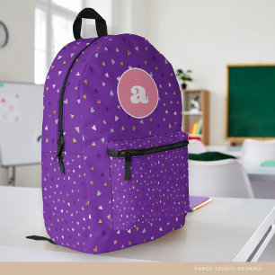 Cute Hearts Girl Monogram Personalised School Printed Backpack