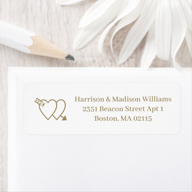 Cute hearts gold white custom Return Address (Insitu)