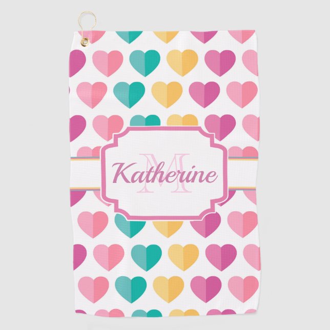 Cute Hearts Golf Towel (Front)