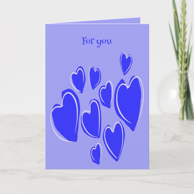 Cute Hearts Hand Drawn Blue Romantic Doodle Card (Front)