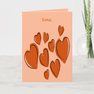 Cute Hearts Hand Drawn Orange Romantic Doodle Card