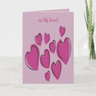 Cute Hearts Hand Drawn Pink Romantic Doodle Card