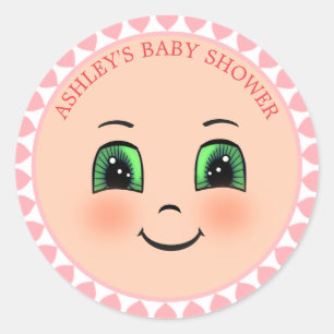 Cute Hearts & Happy Face Baby Shower Classic Round Sticker