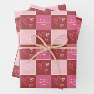Cute Hearts Happy Valentine's Day Pink Pattern Wrapping Paper Sheet