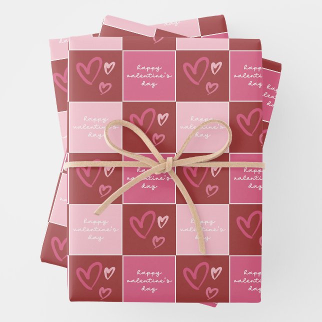 Cute Hearts Happy Valentine's Day Pink Pattern Wrapping Paper Sheet (In situ)