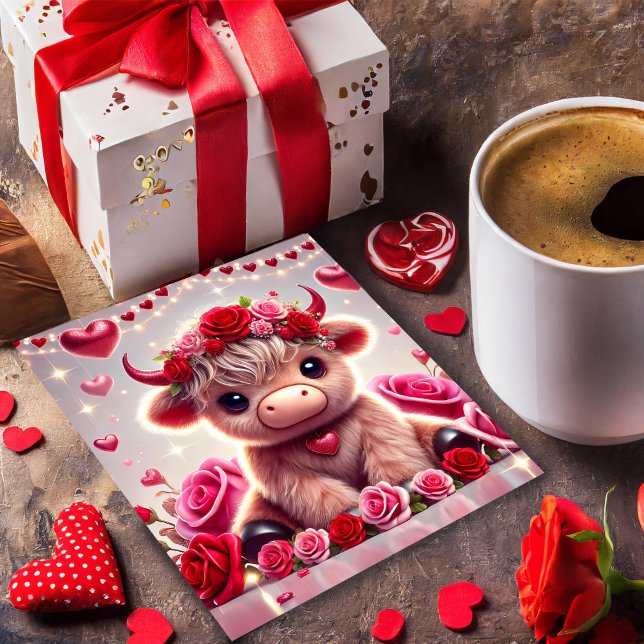 Cute Hearts Highland Cow Valentines Card (Creator Uploaded)