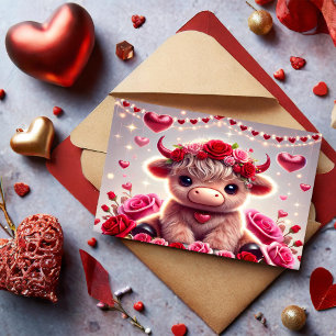 Cute Hearts Highland Cow Valentines Holiday Postcard