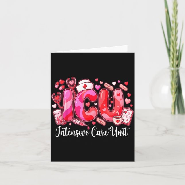 Cute Hearts Icu Valentine Nurse Valentines Day Shi Card (Front)