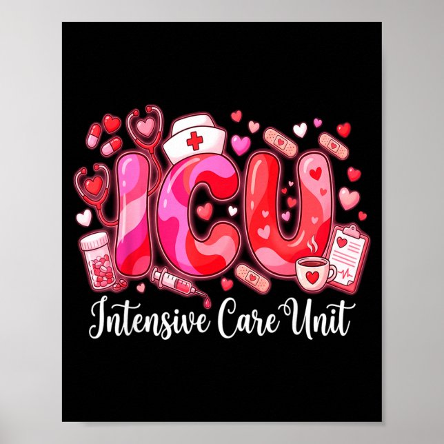 Cute Hearts Icu Valentine Nurse Valentines Day Shi Poster (Front)