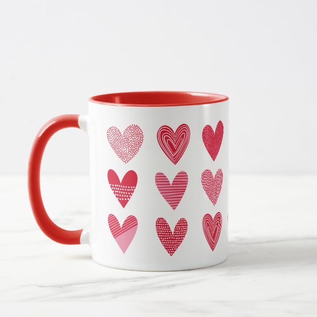 Cute hearts in pink and red tones mug (Left)