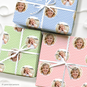 Cute Hearts Kids Birthday Photo 3 Set Pretty Wrapping Paper Sheet