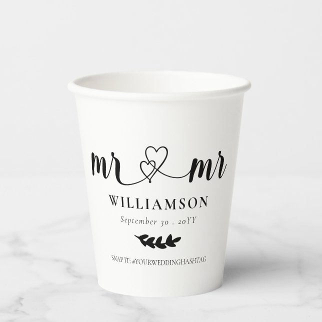 Cute Hearts Mr & Mr Gay Wedding Paper Cups (Front)