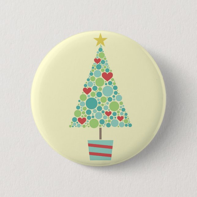 Cute hearts pastel modern Christmas tree 6 Cm Round Badge (Front)