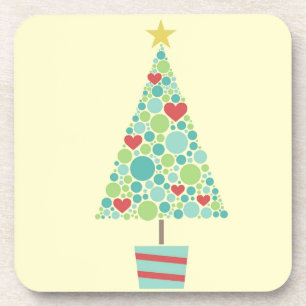 Cute hearts pastel modern Christmas tree Coaster