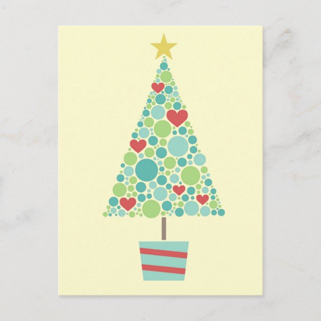 Cute hearts pastel modern Christmas tree Holiday Postcard (Front)