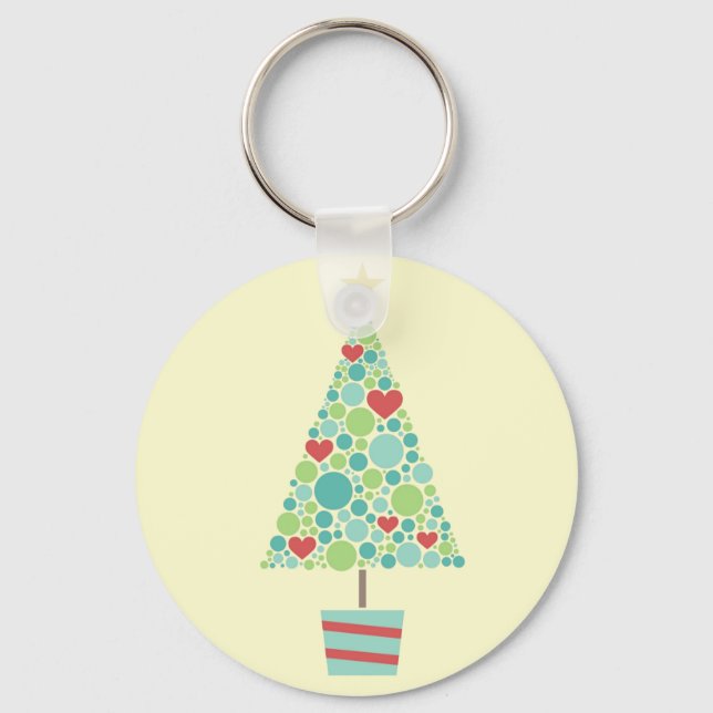 Cute hearts pastel modern Christmas tree Key Ring (Front)
