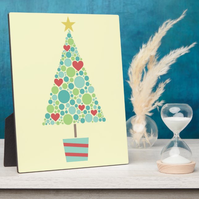 Cute hearts pastel modern Christmas tree Plaque (Side)