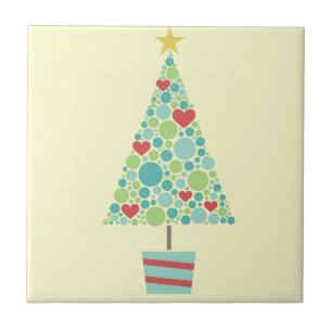 Cute hearts pastel modern Christmas tree Tile