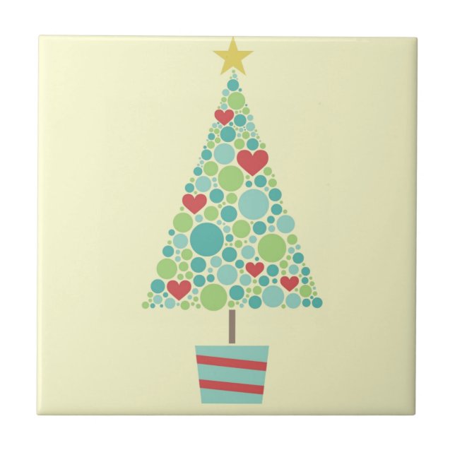 Cute hearts pastel modern Christmas tree Tile (Front)