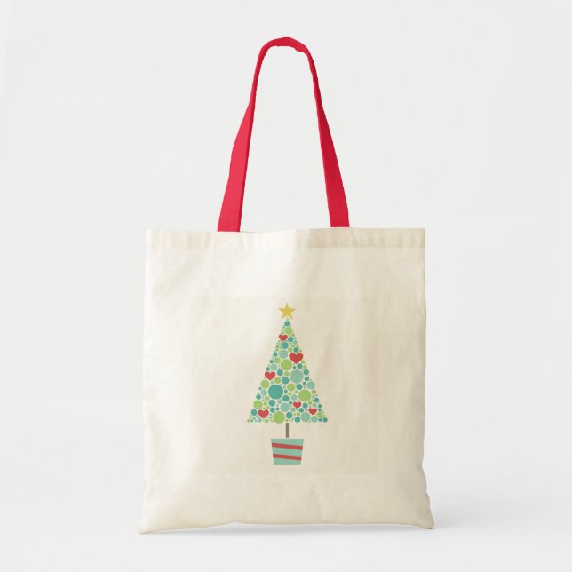 Cute hearts pastel modern Christmas tree Tote Bag (Front)