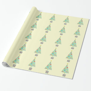 Cute hearts pastel modern Christmas tree Wrapping Paper
