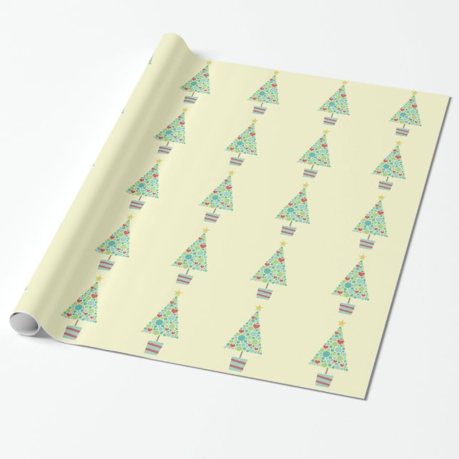 Cute hearts pastel modern Christmas tree Wrapping Paper (Unrolled)