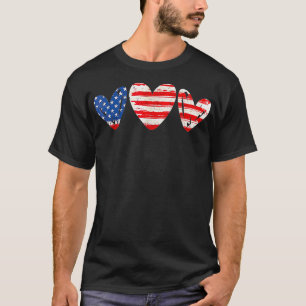 Cute Hearts Patriotic US Flag 4th Of July Proud Am T-Shirt