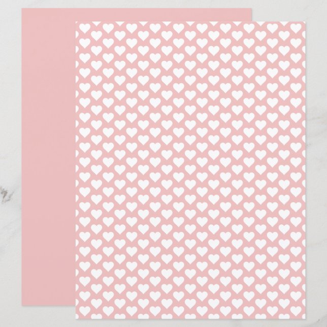 Cute Hearts Pattern Baby Pink Scrapbook Paper (Front/Back)