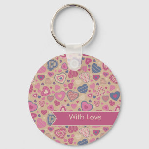 Cute Hearts pattern - Beige Rose Key Ring