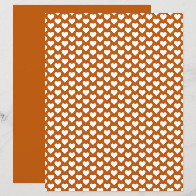 Cute Hearts Pattern Ginger Shade Scrapbook Paper (Front/Back)