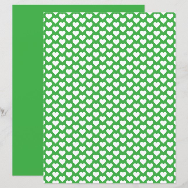 Cute Hearts Pattern Green Scrapbook Paper (Front/Back)