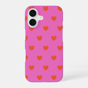 Cute Hearts Pattern in Pink and Red iPhone 16 Case