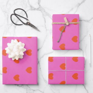 Cute Hearts Pattern in Pink and Red  Wrapping Paper Sheet