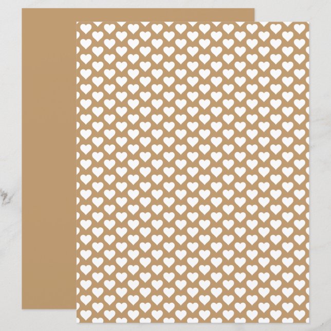 Cute Hearts Pattern Light Brown Scrapbook Paper (Front/Back)