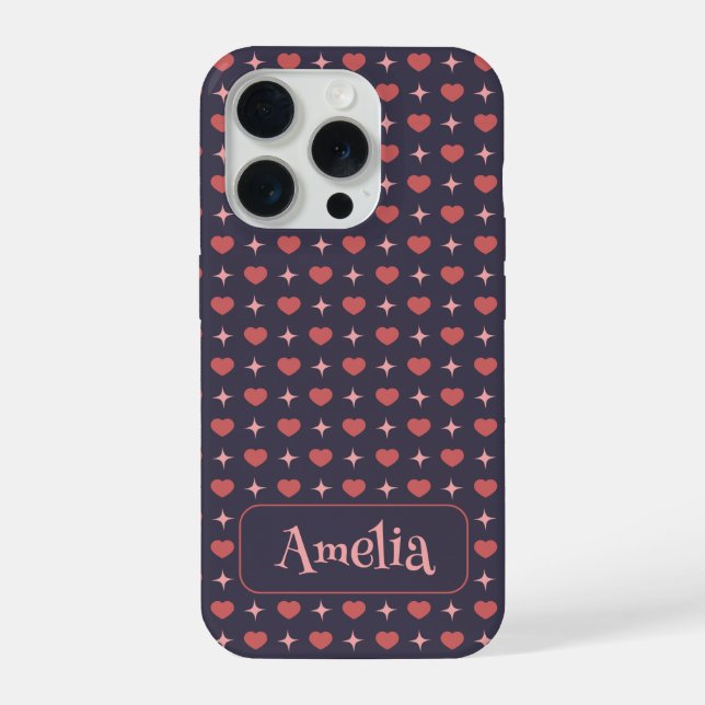 Cute Hearts Pattern Personalised Text  iPhone Case (Back)