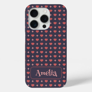 Cute Hearts Pattern Personalized Text  iPhone 15 Pro Case