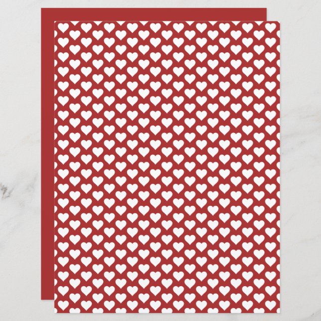 Cute Hearts Pattern Red Scrapbook Paper (Front/Back)